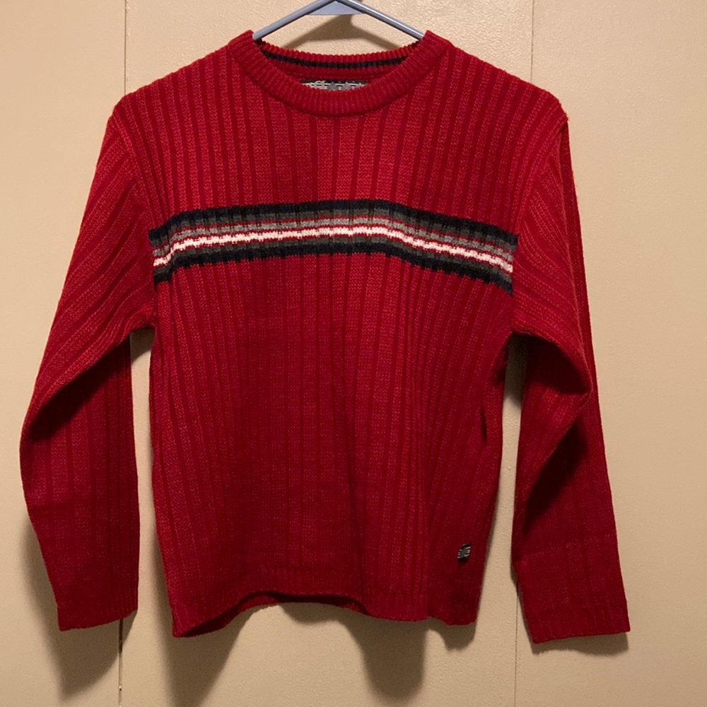 Dark Red BOYS Sz S Acrylic SWEATER with STRIPES Across Chest, front and back NWT